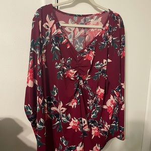 Red floral blouse